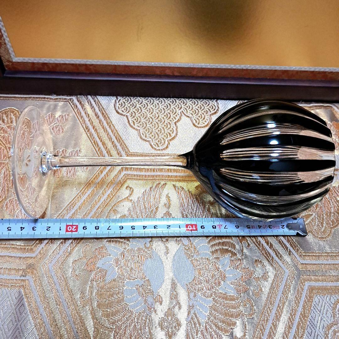 ギヤマン　アンティーク　ガラス工芸　縞カット　カットグラス　グラス　黒切子　水毬