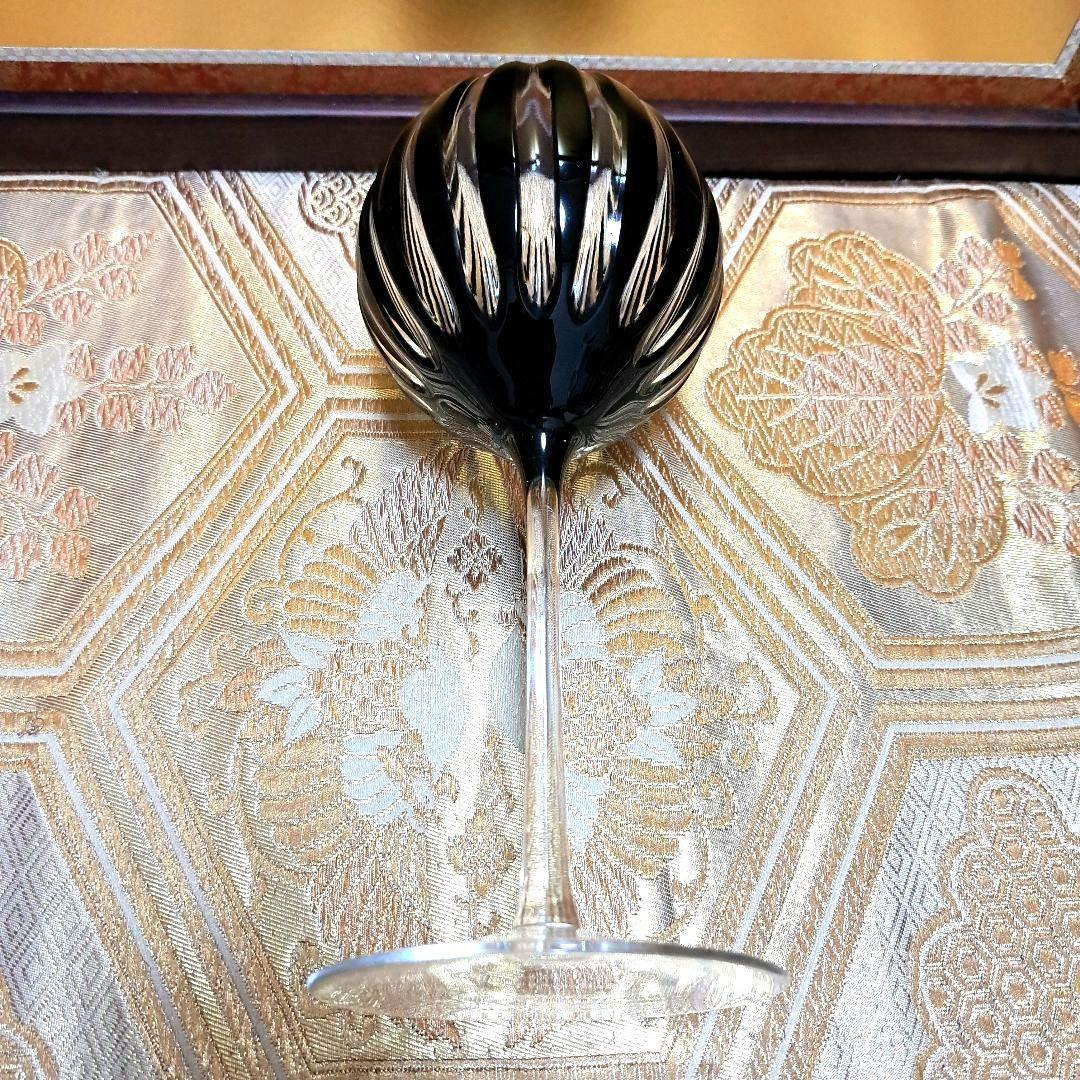 ギヤマン　アンティーク　ガラス工芸　縞カット　カットグラス　グラス　黒切子　水毬