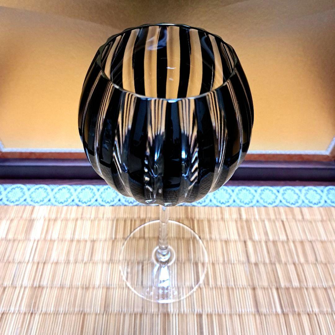 ギヤマン　アンティーク　ガラス工芸　縞カット　カットグラス　グラス　黒切子　水毬