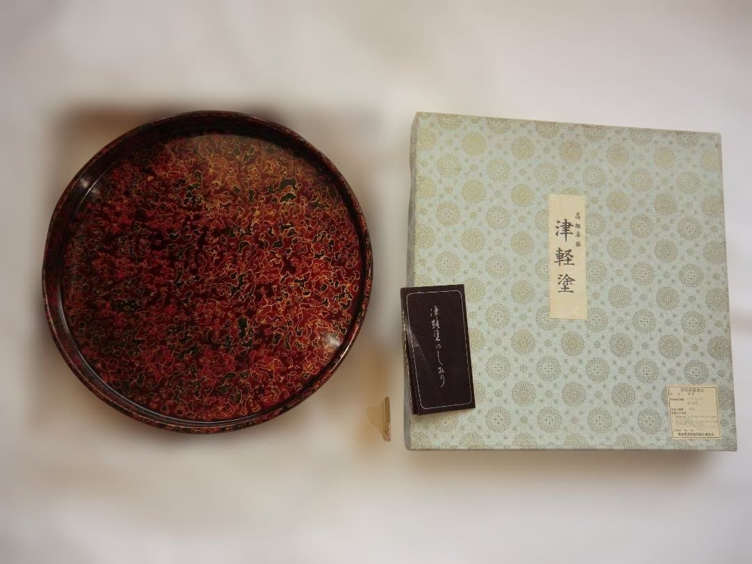 津軽塗４点セット 　盆、茶托、銚子袴、夫婦箸