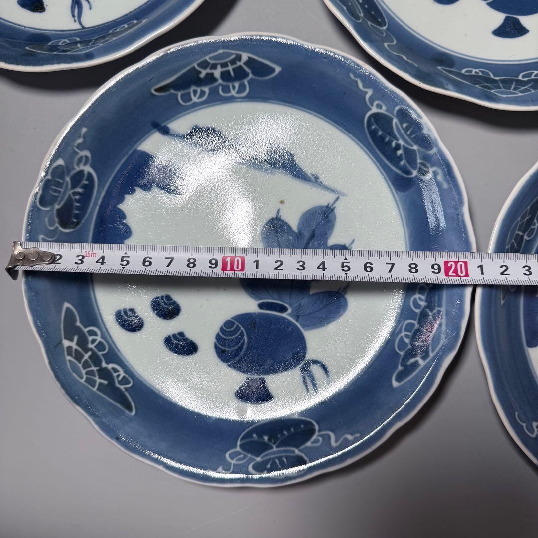 古伊万里　染付　墨弾き　小槌宝珠文　七寸皿　9枚　古陶を楽しむ　古美術