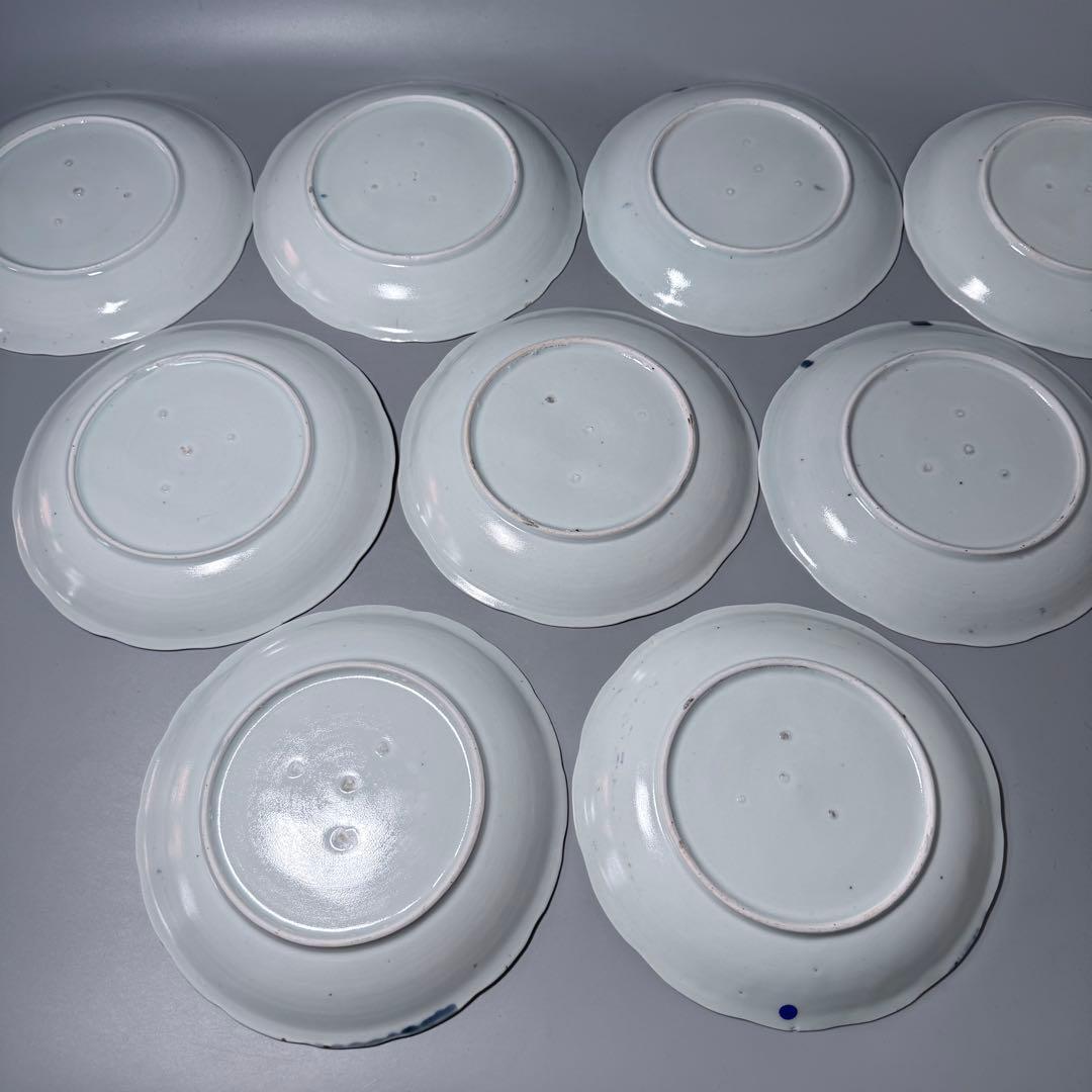 古伊万里　染付　墨弾き　小槌宝珠文　七寸皿　9枚　古陶を楽しむ　古美術