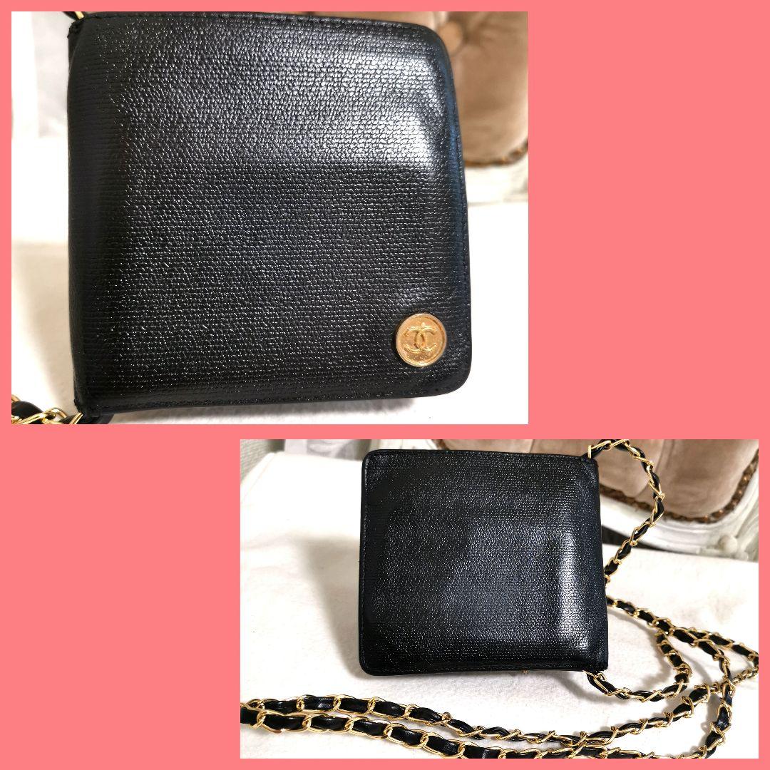 A!シャネルCHANEL折り財布黒キャビアスキン ココマーク新品ショルダー