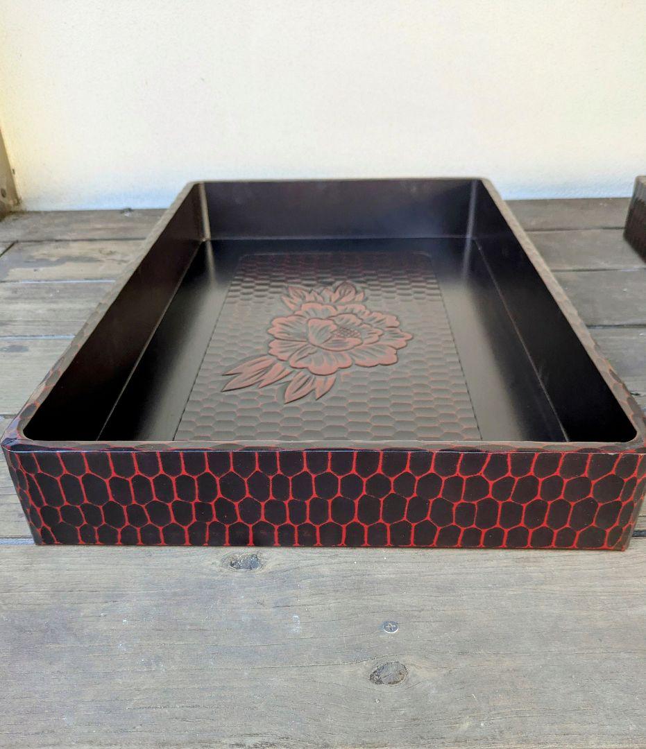 鎌倉彫乱れ箱　木製衣装箱　入れ子　伝統工芸品　漆塗り　昭和レトロ