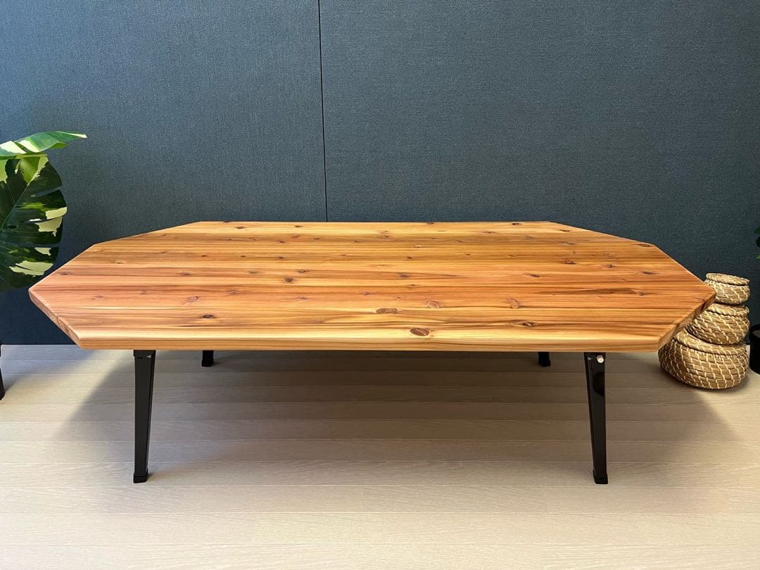 【在庫整理】 ローテーブル 長方形 8角 120cm 60cm 杉 折りたたみ脚