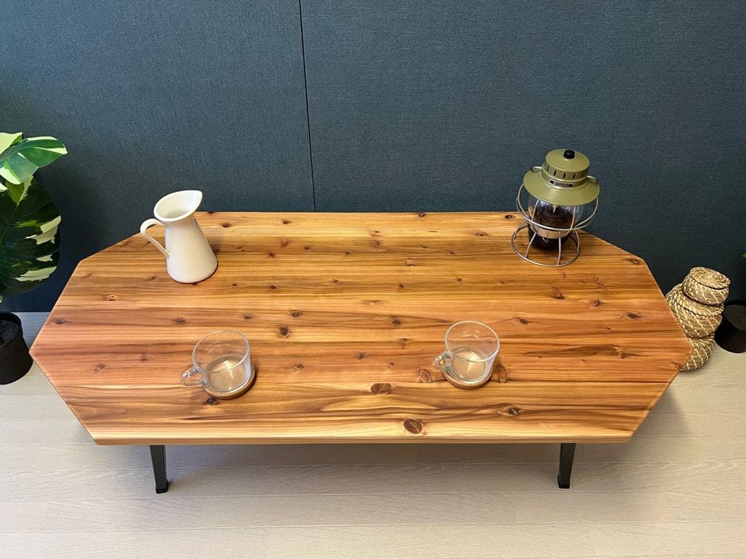 【在庫整理】 ローテーブル 長方形 8角 120cm 60cm 杉 折りたたみ脚