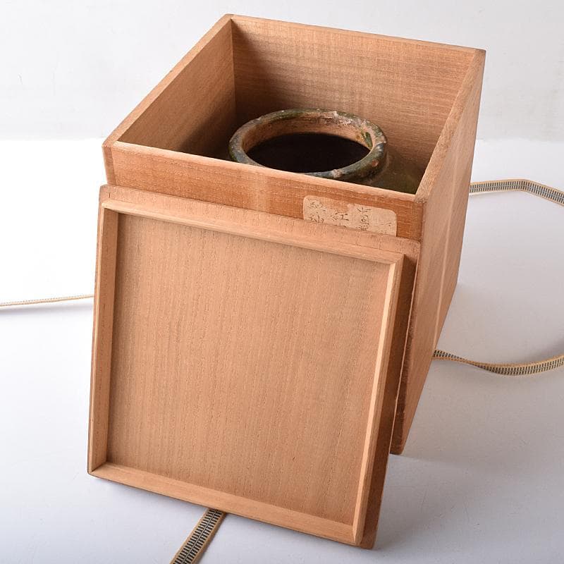 中国　漢時代　紅陶　緑釉壷　銀化壷　時代箱付　V　R8299B