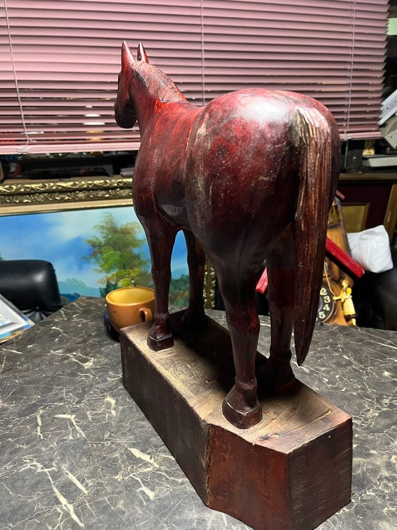 馬の木彫り、木彫り馬、馬の彫刻、 道産子馬木彫り、一点物き彫り