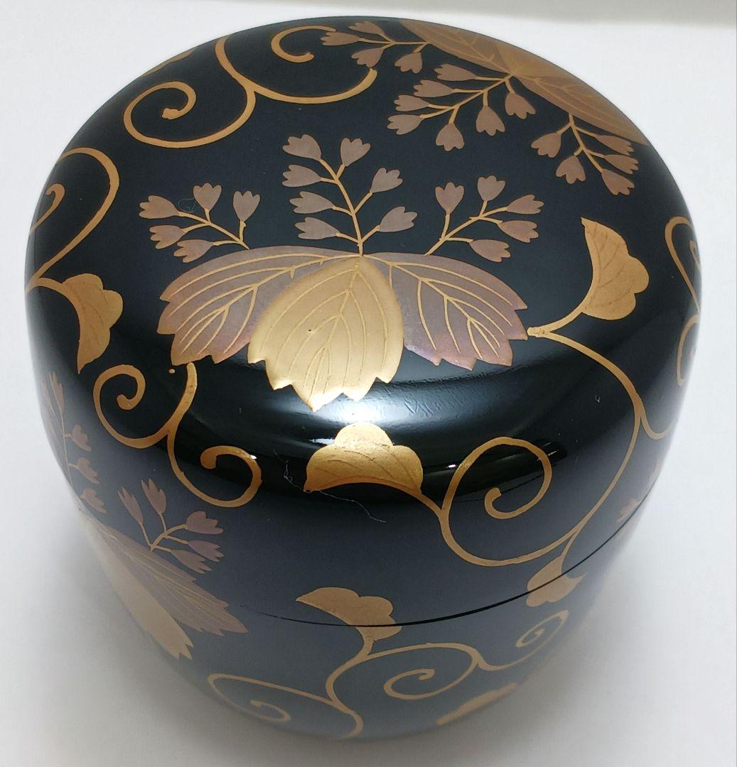 Y3030-7 茶道具 佐一郎作 金蒔絵 桐唐草蒔絵 中棗 共箱　YY