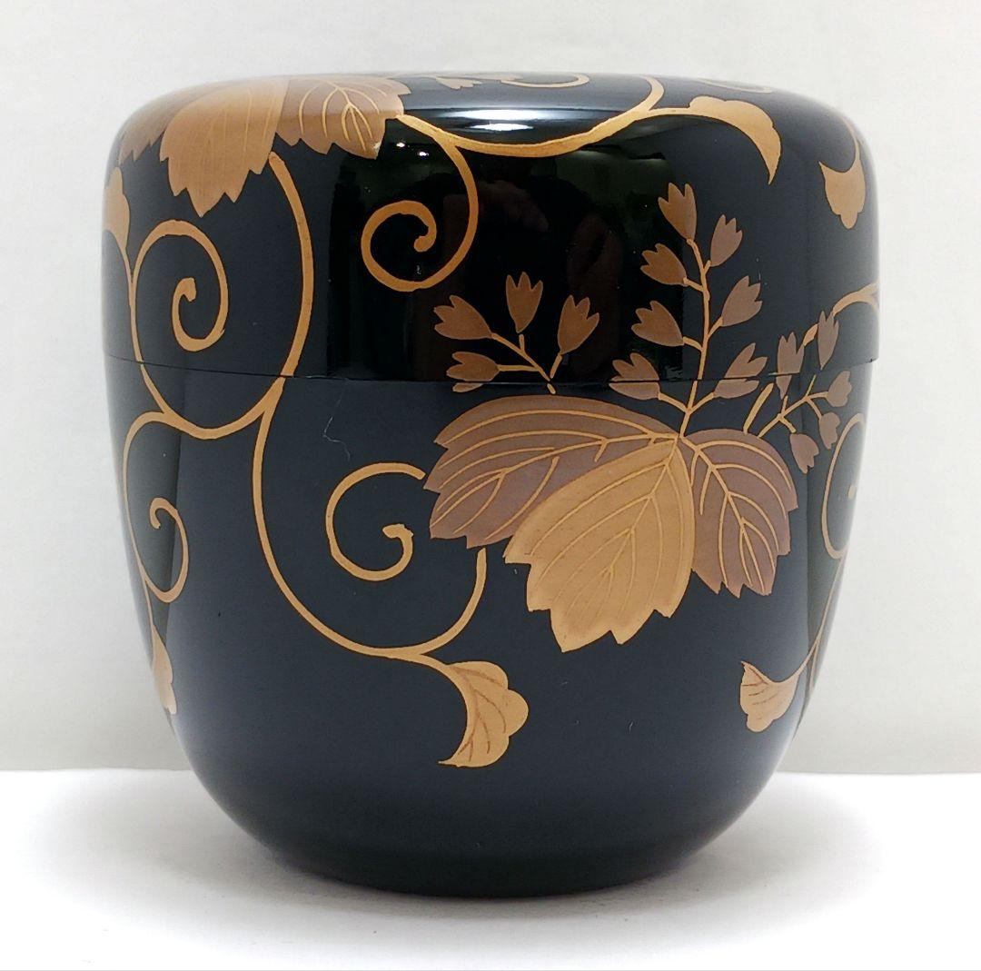 Y3030-7 茶道具 佐一郎作 金蒔絵 桐唐草蒔絵 中棗 共箱　YY