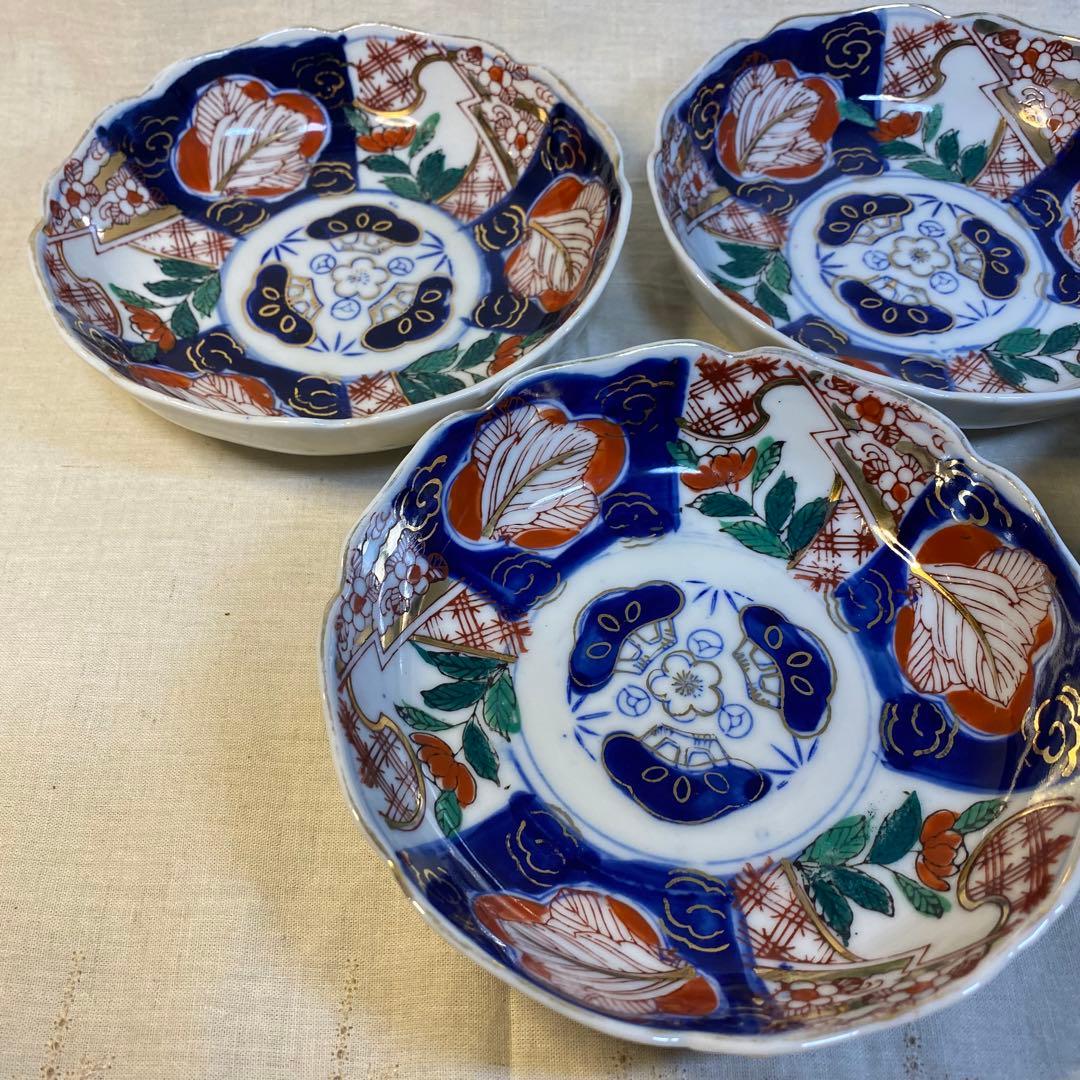 伊万里　古伊万里　大聖寺伊万里　なます皿　色絵　金襴手　4客