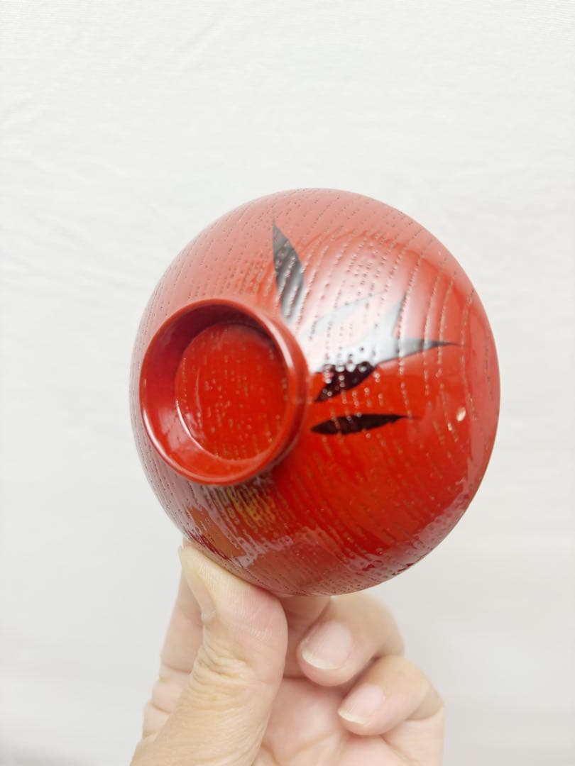 ほぼ未使用 懐石道具 塗師岡本陽斎作木製朱塗竹蒔絵 箸洗小吸物椀 5客竹形 共箱