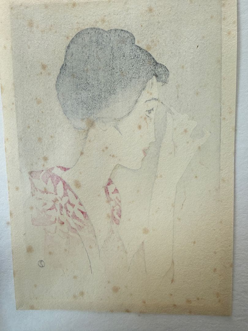 竹久夢二　木版画【眉をかく女】　送料込み0120