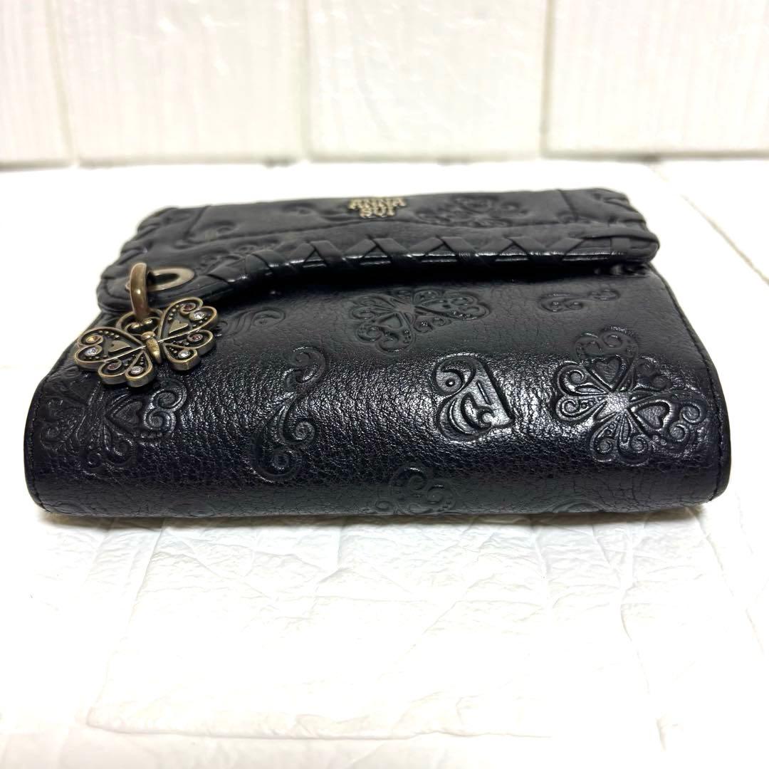 希少 ANNA SUI アナスイ ダリア バタフライ チャーム がま口 財布 黒