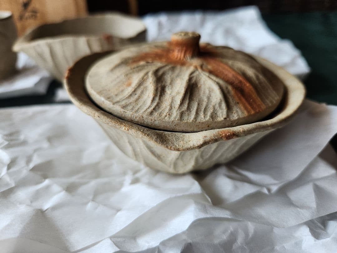 雪舟窯　宝瓶　茶器揃　煎茶器　福郷柳仙　石見焼　てびねり　蓮の茶器