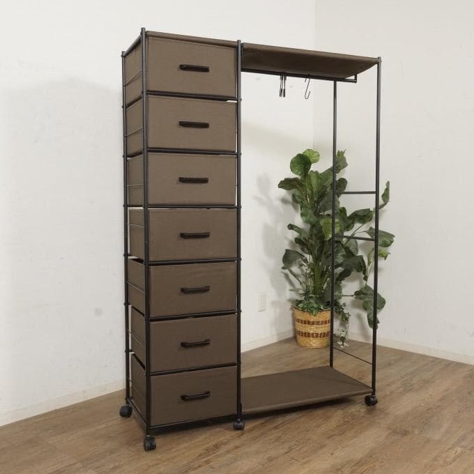 アウトレット　ハンガーラック　チェスト　7段 キャスター付き ブラウン