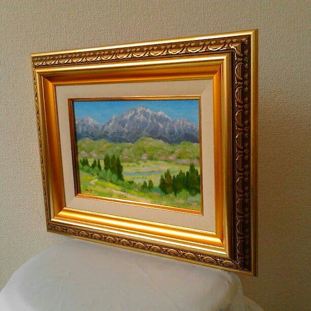 油絵　春の山