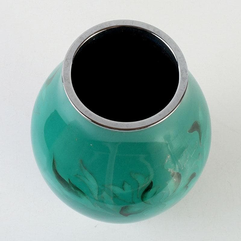 七宝焼　透翡翠釉　花文　花瓶　時代箱　V　9632D