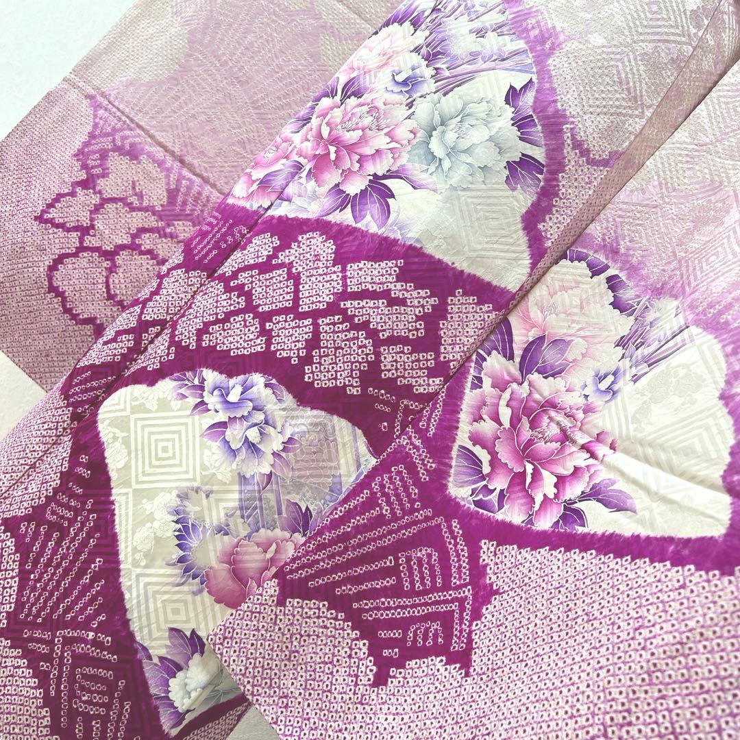 338 振袖フルセット 正絹 薄紫 パープル 絞り 銀彩 暈し染め やまと扱い