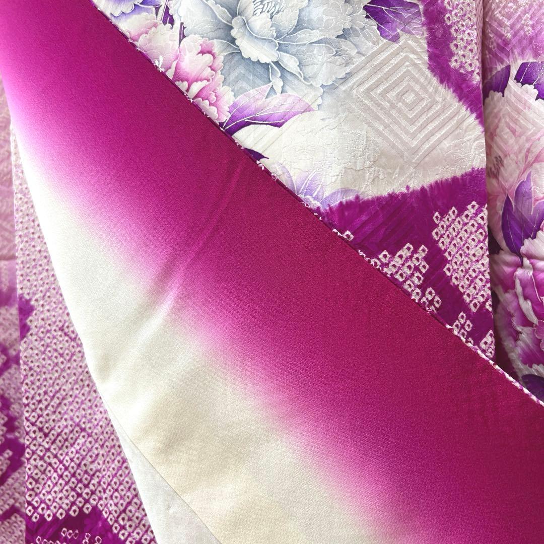 338 振袖フルセット 正絹 薄紫 パープル 絞り 銀彩 暈し染め やまと扱い