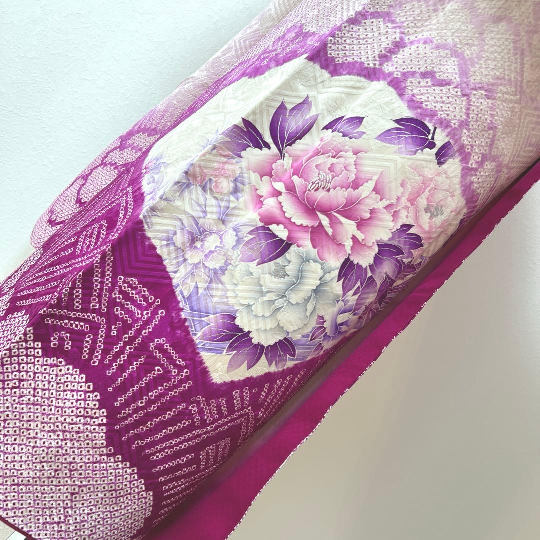 338 振袖フルセット 正絹 薄紫 パープル 絞り 銀彩 暈し染め やまと扱い