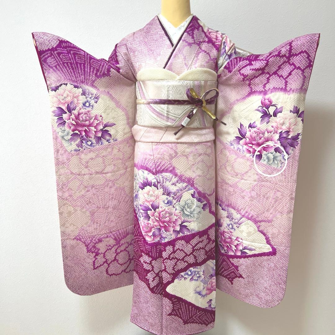338 振袖フルセット 正絹 薄紫 パープル 絞り 銀彩 暈し染め やまと扱い