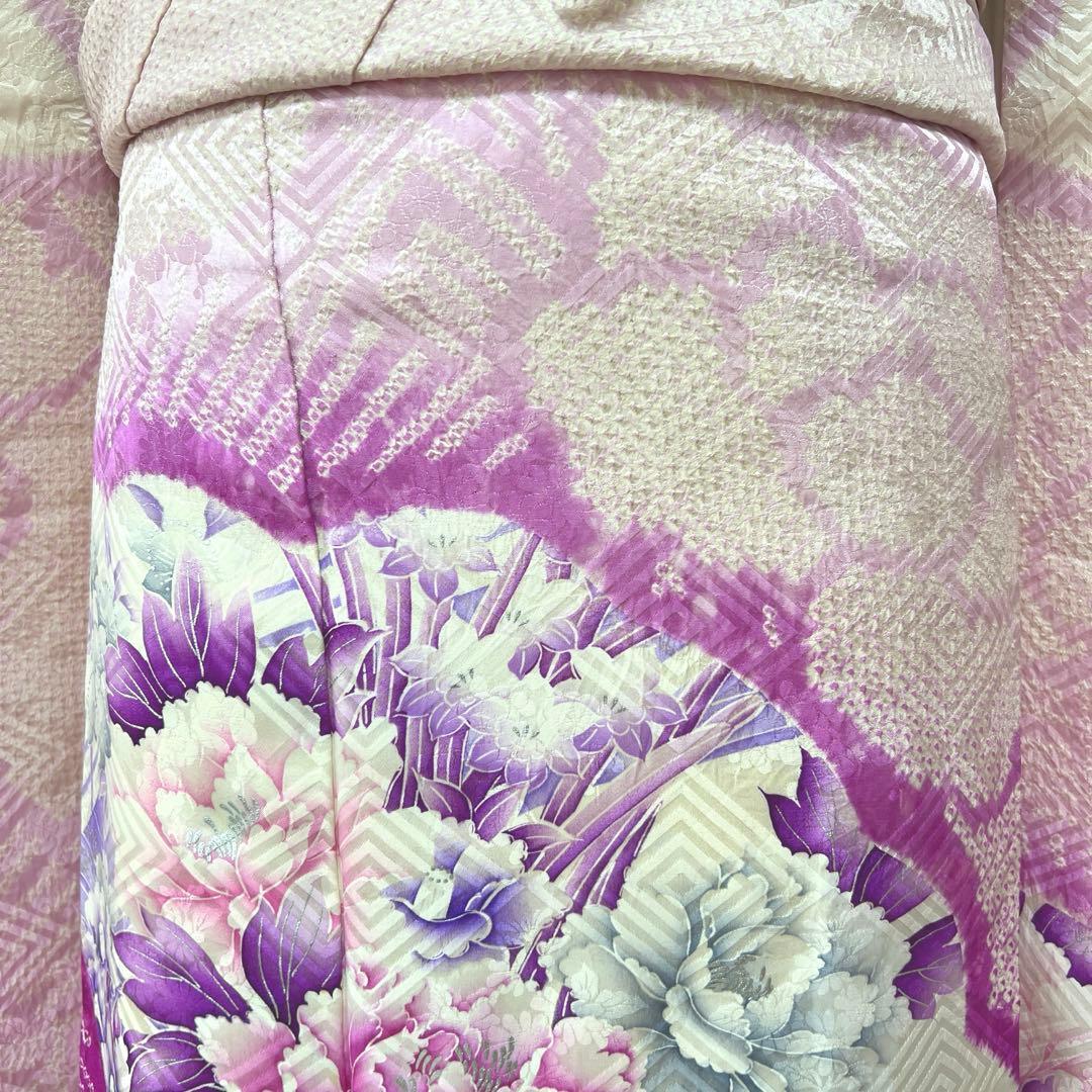 338 振袖フルセット 正絹 薄紫 パープル 絞り 銀彩 暈し染め やまと扱い