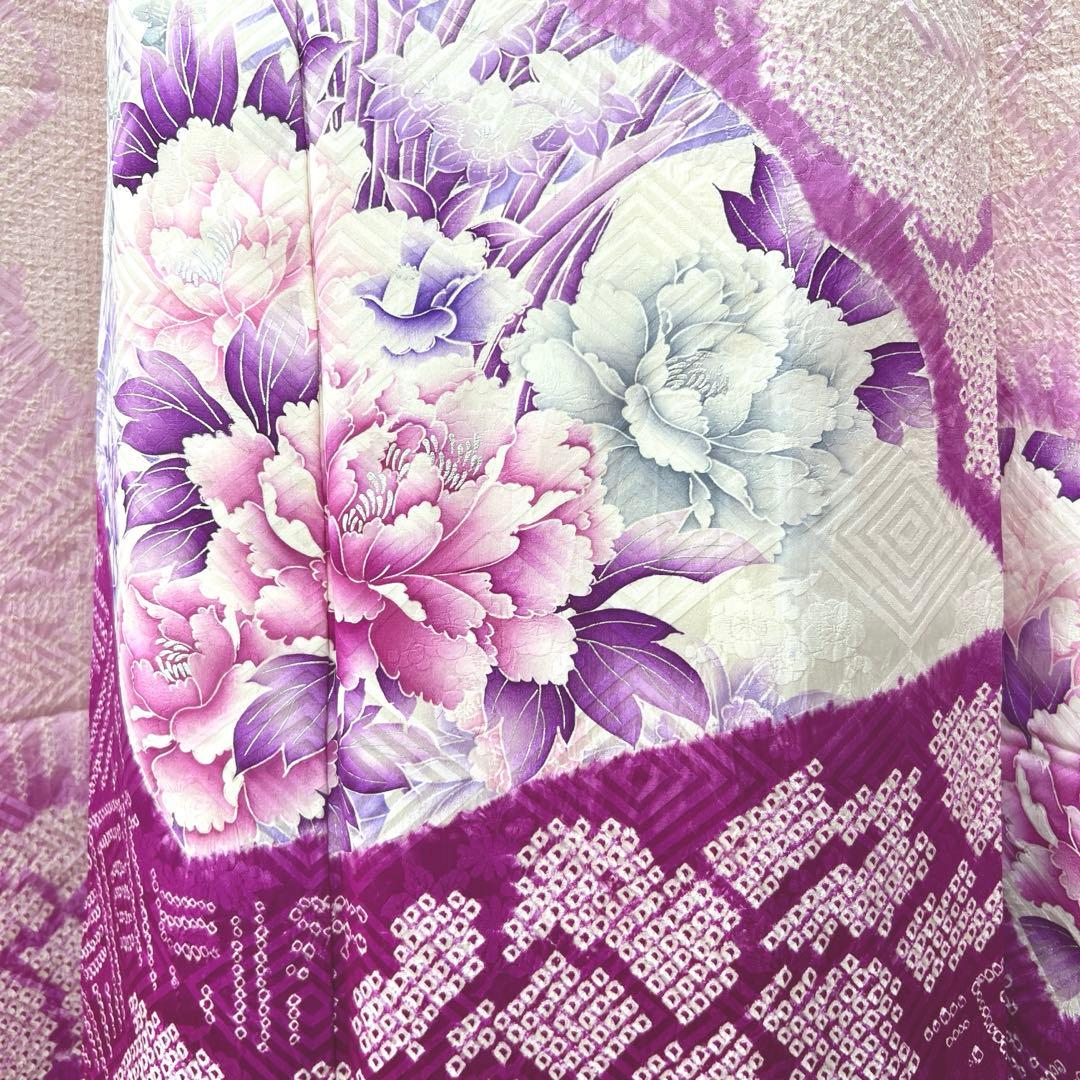 338 振袖フルセット 正絹 薄紫 パープル 絞り 銀彩 暈し染め やまと扱い