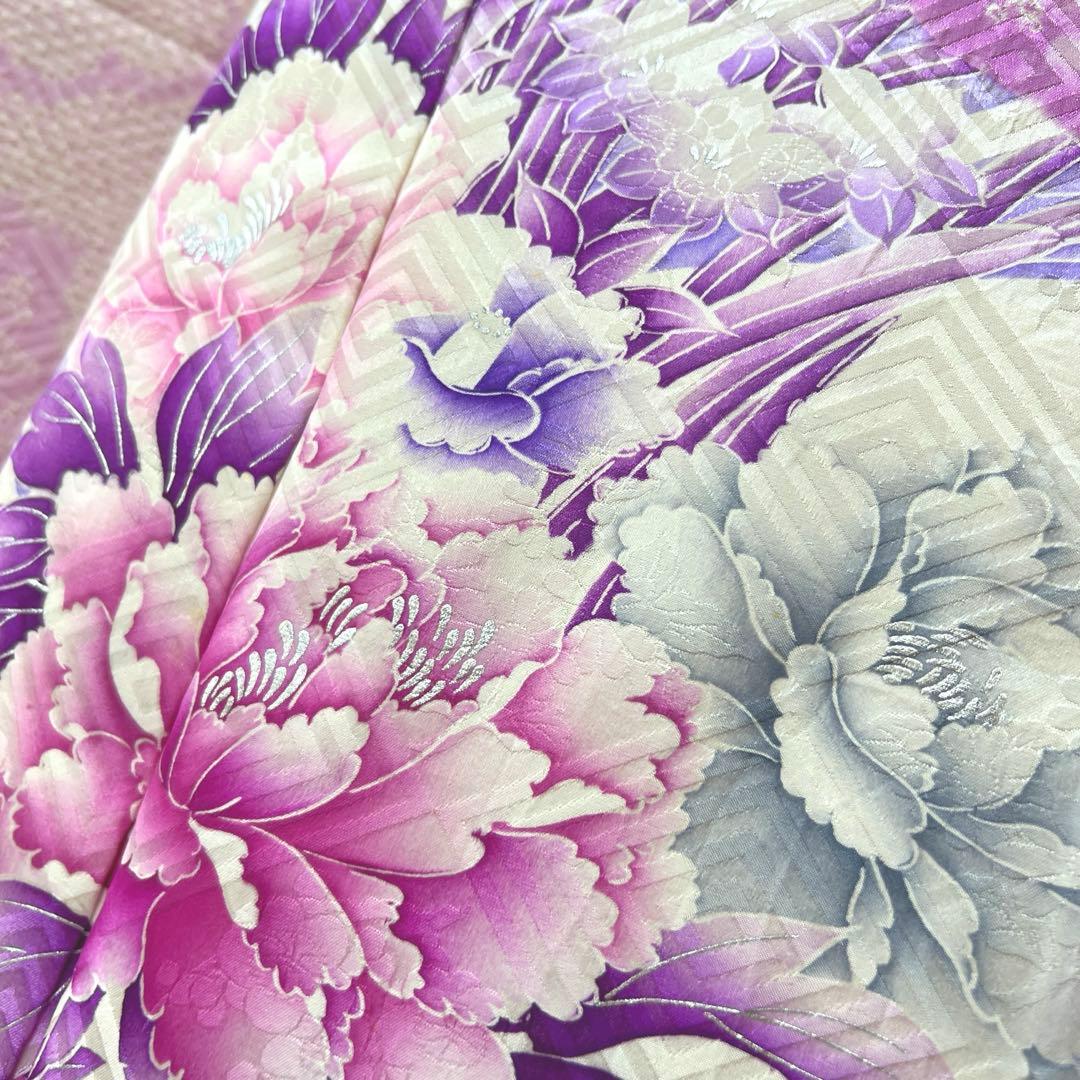 338 振袖フルセット 正絹 薄紫 パープル 絞り 銀彩 暈し染め やまと扱い