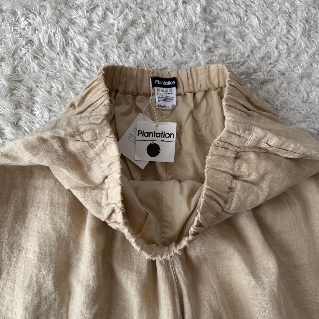 未使用 プランテーション リネン ガウチョパンツ ワイドパンツ ウエストゴム 麻