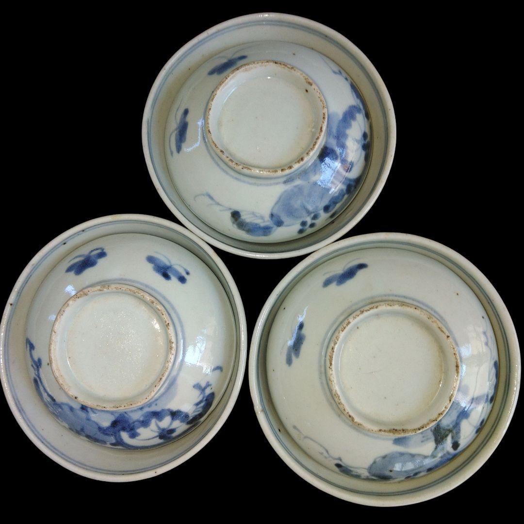 古伊万里　染付蓋茶碗　江戸時代　3客