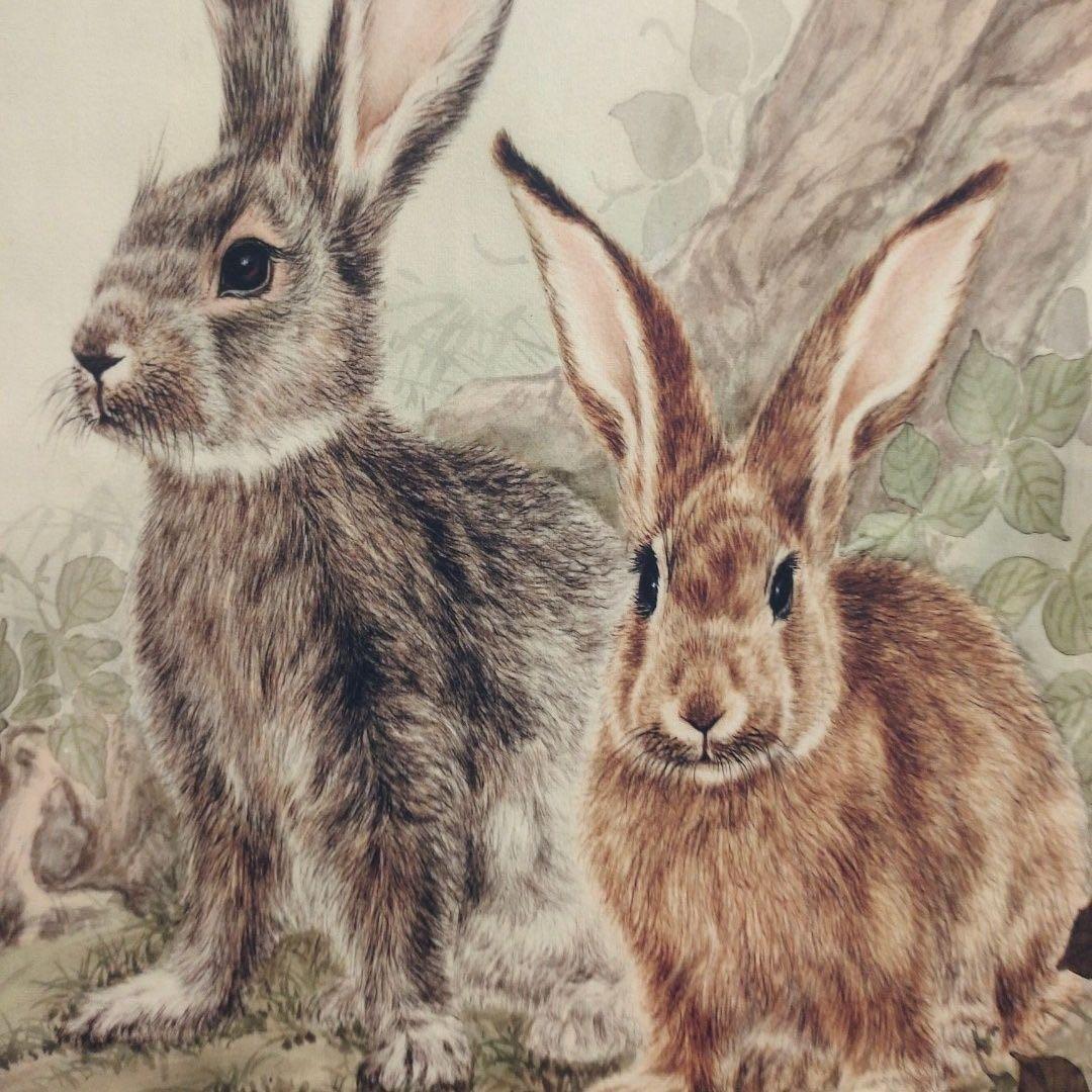 中国画 劉継卣 林中双兎図 掛軸｜花鳥画・動物画｜紙本｜中堂｜床の間・和室装飾