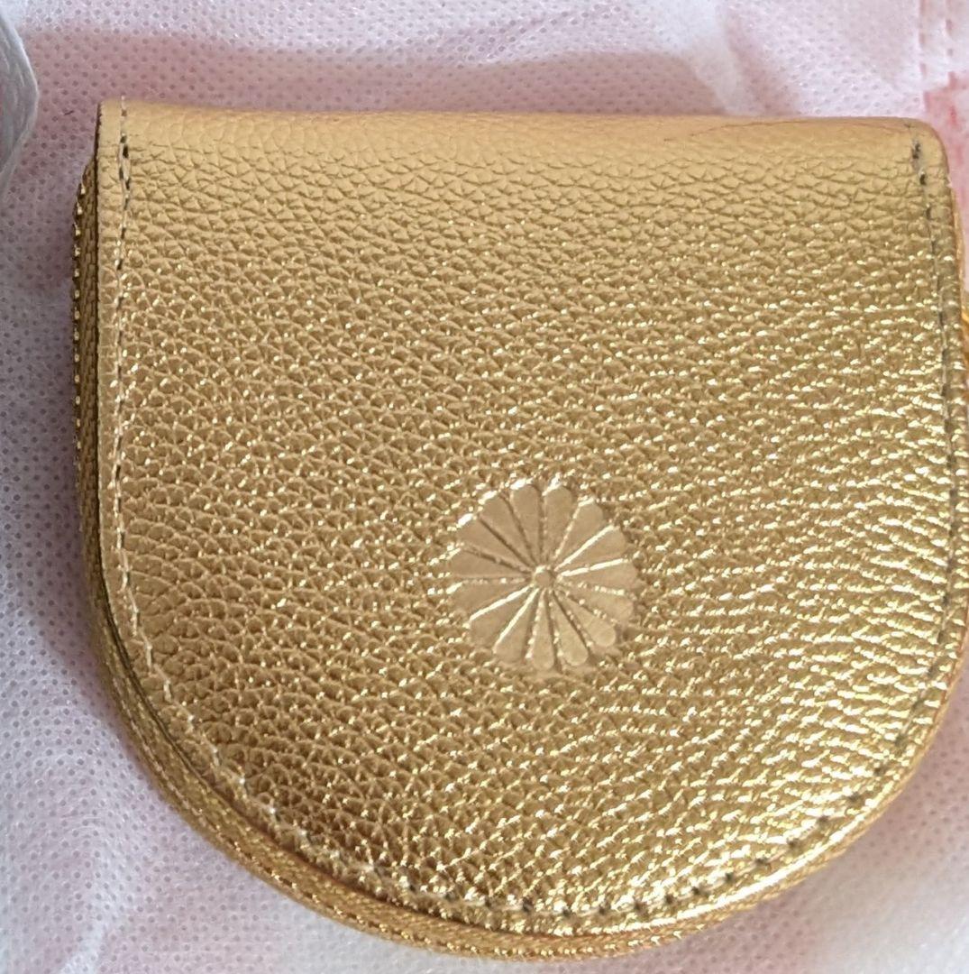 【新品未使用】皇居 財布 ゴールド 小銭入 ケース 菊の御紋 馬蹄型 牛革