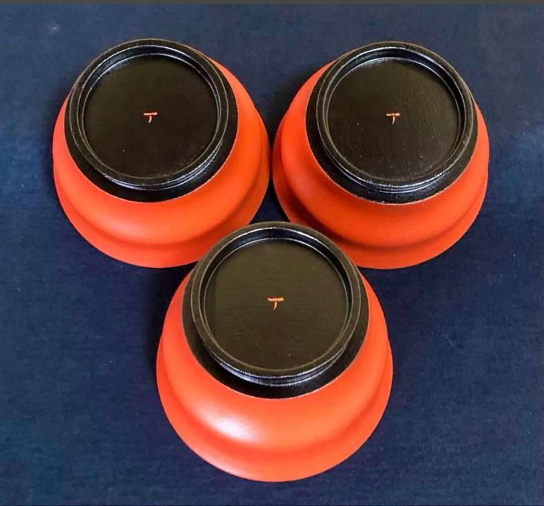 「祖」朱塗 筒向付 梓作 3客 共箱 懐石 (A)