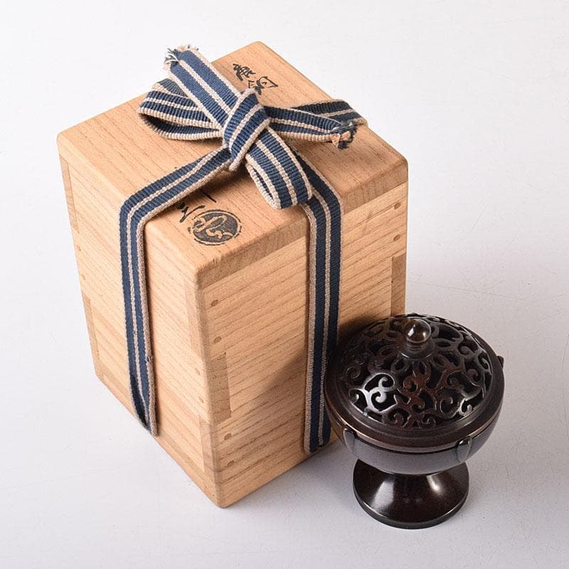 茶道具　釜師　根来実三作　唐銅　火屋蓋置　共箱　V R8718