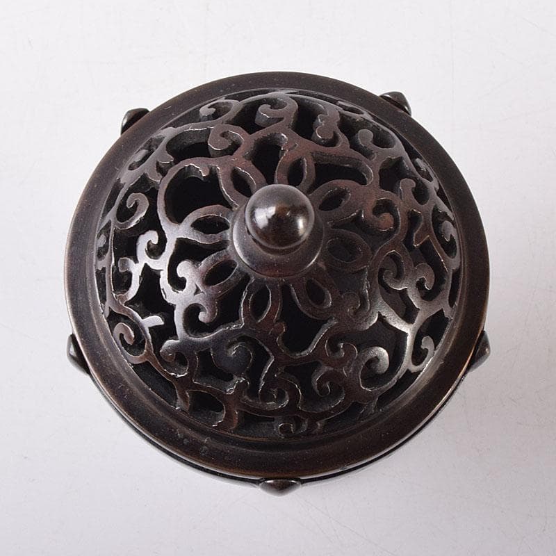 茶道具　釜師　根来実三作　唐銅　火屋蓋置　共箱　V R8718