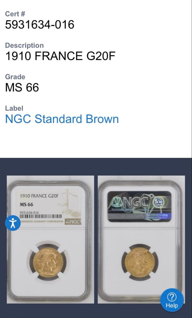 NGC MS 66 フランス　マリアンヌルースター20フラン