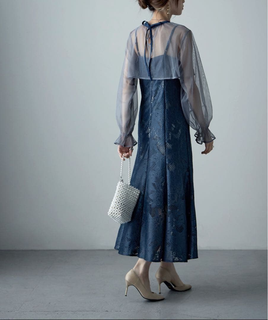 【美品】3wayシフォンボレロ&レースキャミドレス Sサイズ　グレイッシュブルー