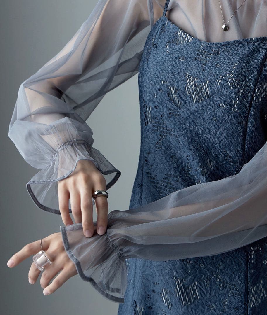 【美品】3wayシフォンボレロ&レースキャミドレス Sサイズ　グレイッシュブルー