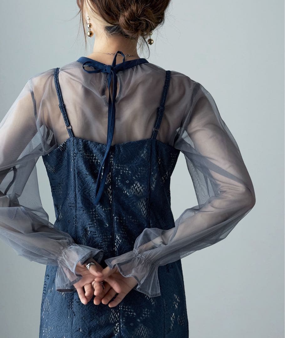 【美品】3wayシフォンボレロ&レースキャミドレス Sサイズ　グレイッシュブルー