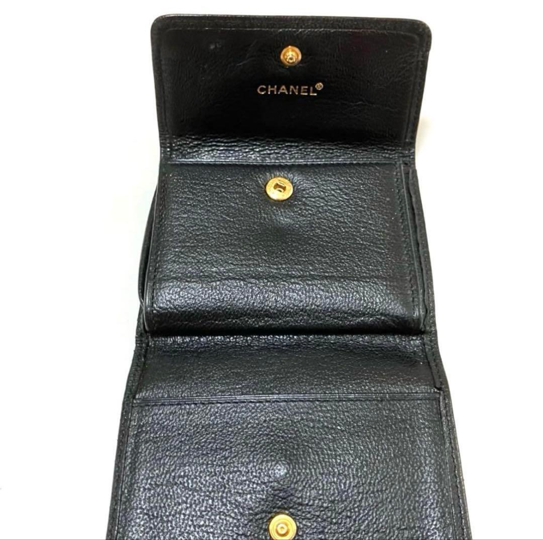 CHANEL シャネル 三つ折り財布 ココマーク ブラック