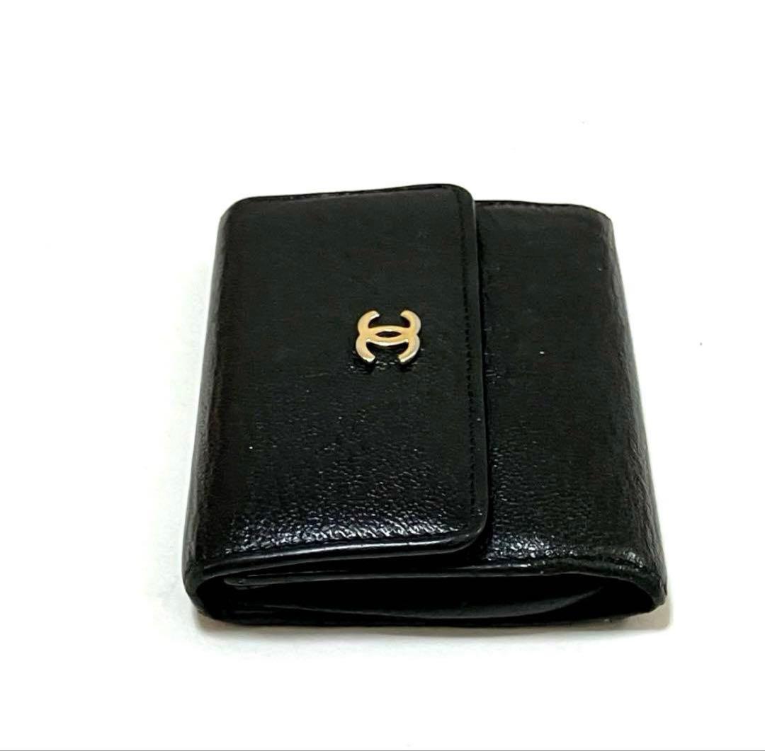 CHANEL シャネル 三つ折り財布 ココマーク ブラック