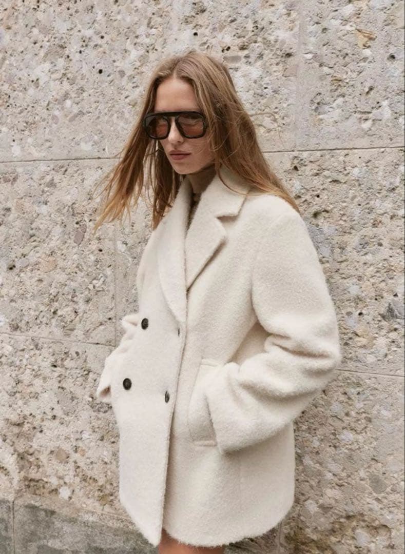 【即発送】ZARA ブークレダブルブレストミディ丈コート