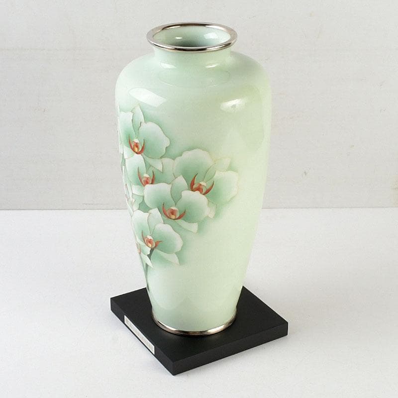 茶道具　七宝焼　薄緑釉　胡蝶蘭図　花器　共箱　Z　9750D