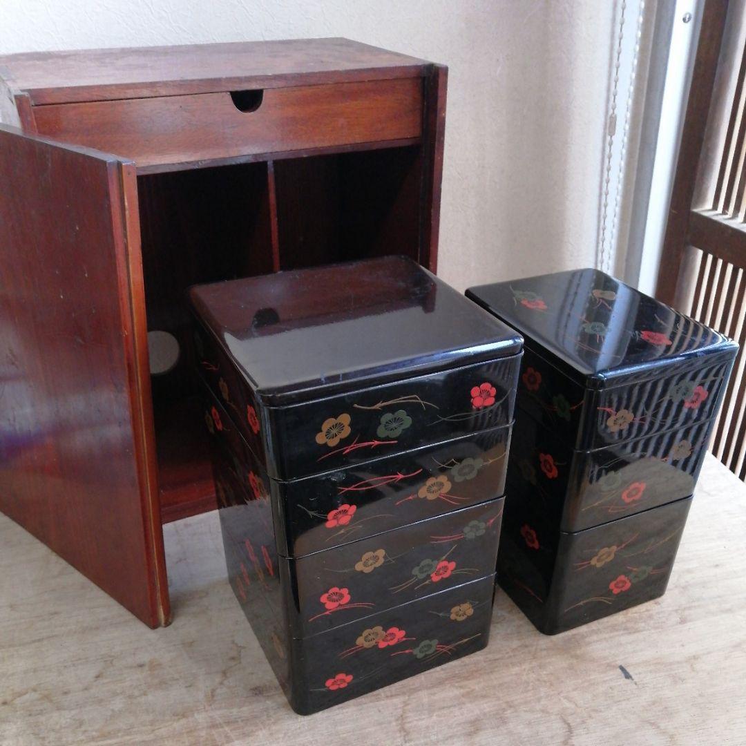 骨董　弁当箱　漆器　木製　重箱　木箱　お盆　セット　松葉に梅