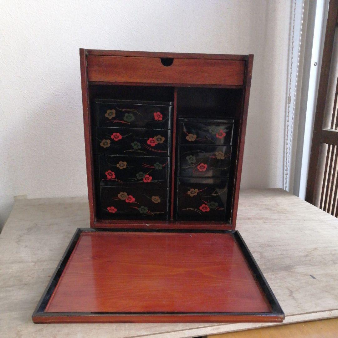 骨董　弁当箱　漆器　木製　重箱　木箱　お盆　セット　松葉に梅
