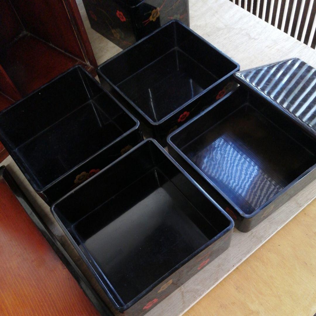 骨董　弁当箱　漆器　木製　重箱　木箱　お盆　セット　松葉に梅