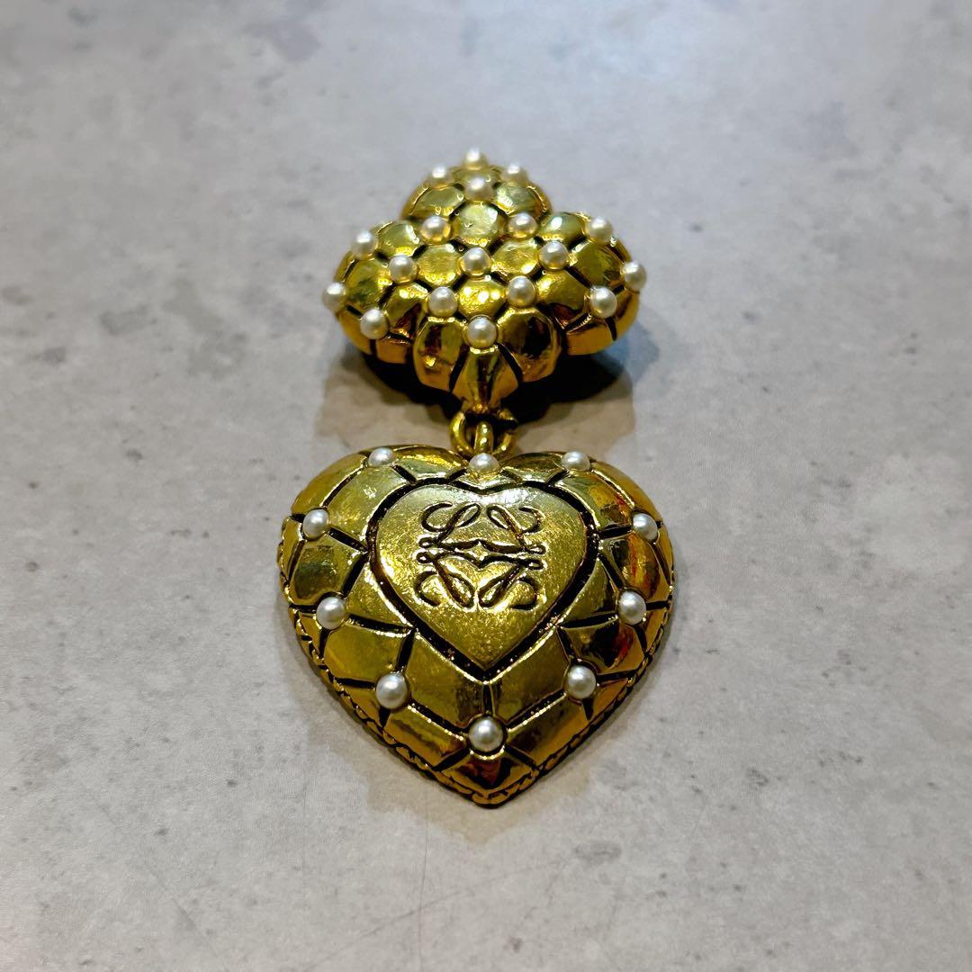 【一点物・超美品】ロエベ アナグラム ハート ブローチ パール ヴィンテージ