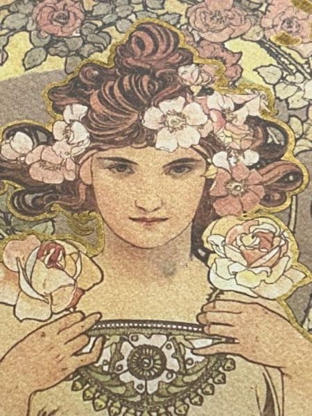 Y【中古品】アルフォンス・ミュシャ 　バラ　ローズ　　薔薇　額縁