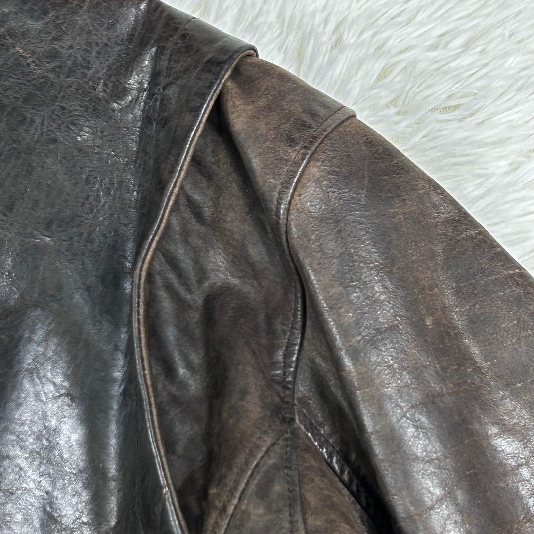 ヴィンテージ オイルドレザー ジャケット 3XL 大きいサイズ ブラウン 牛革